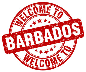 welcome to Barbados red round vintage stamp
