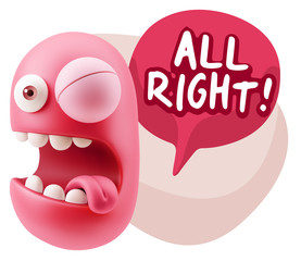 3d Rendering Smile Character Emoticon Expression saying All Righ