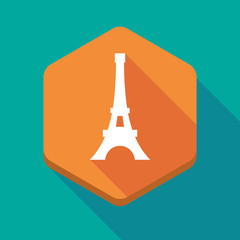 Long shadow hexagon icon with   the Eiffel tower