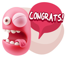 3d Rendering Smile Character Emoticon Expression saying Congrats