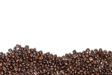 Coffee beans isolated on white background with copyspace for tex