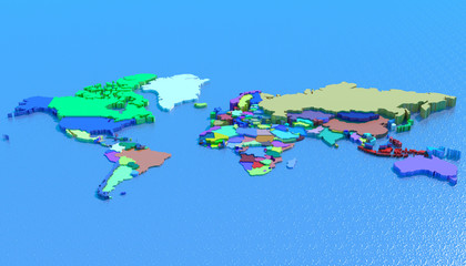 Mappa 3D Terra con nazioni in rilievo e colorate