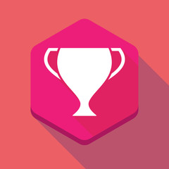 Long shadow hexagon icon with  an award cup