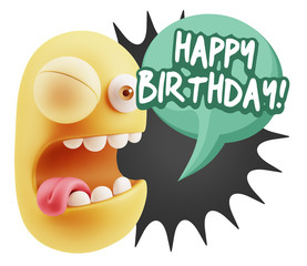 3d Rendering Smile Character Emoticon Expression saying Happy Bi