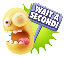 3d Illustration Laughing Character Emoji Expression saying Wait