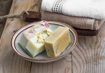 Natural soaps with towels