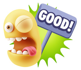 3d Illustration Laughing Character Emoji Expression saying Good