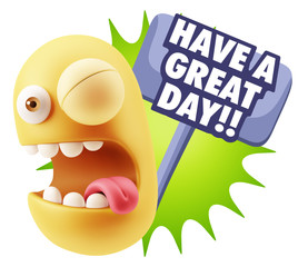 3d Rendering Smile Character Emoticon Expression saying Have A G