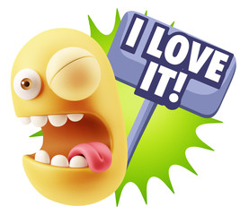 3d Rendering Smile Character Emoticon Expression saying I Love I