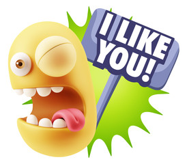 3d Illustration Laughing Character Emoji Expression saying I Lik