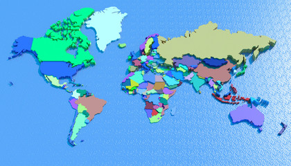 Mappa 3D Terra con nazioni in rilievo e colorate