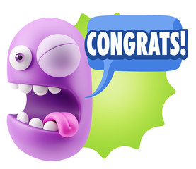 3d Rendering Smile Character Emoticon Expression saying Congrats