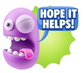 3d Illustration Laughing Character Emoji Expression saying Hope