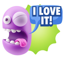 3d Rendering Smile Character Emoticon Expression saying I Love I