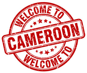 welcome to Cameroon red round vintage stamp
