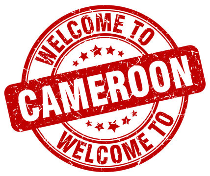 welcome to Cameroon red round vintage stamp