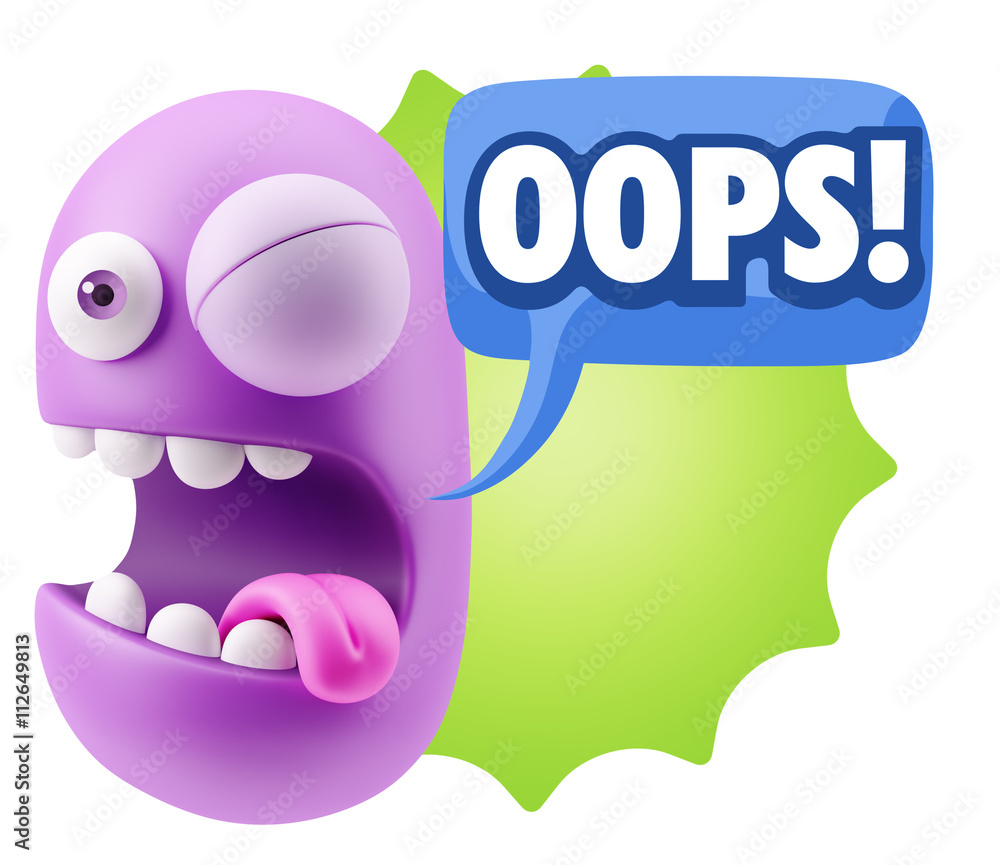 Fototapete 3d rendering smile character emoticon expression saying oops wit