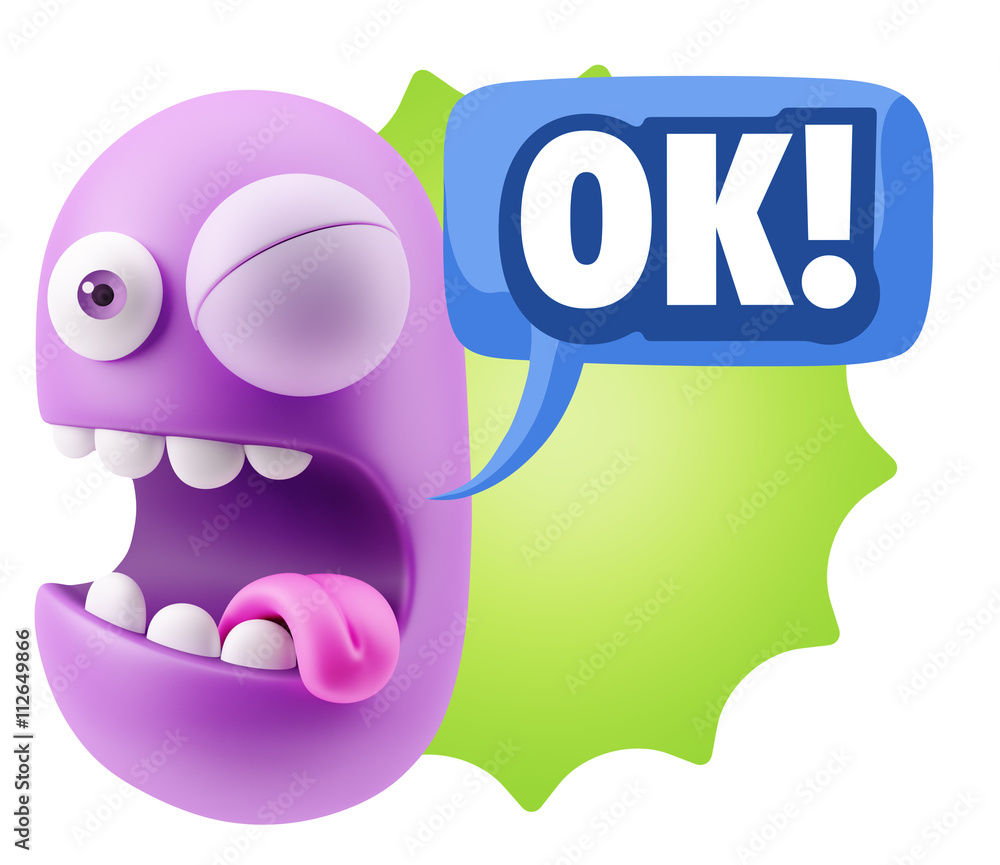 Fototapete 3d Rendering Smile Character Emoticon Expression saying Ok with