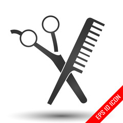Scissors and comp icons. Barbershop Icon. Hair salon picture. Barbershop Icon Flat. Shapes of scissors and comb isolated on white background. Vector illustration.