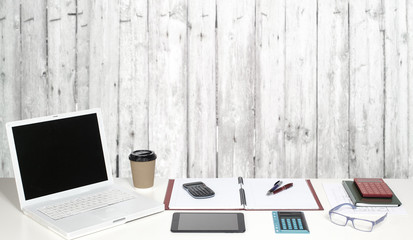 Office table with objects.