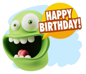 3d Rendering Smile Character Emoticon Expression saying Happy Bi