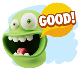 3d Illustration Laughing Character Emoji Expression saying Good