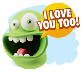3d Illustration Laughing Character Emoji Expression saying I Lov