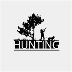 Hunting Club Logo Template. Silhouette of a hunter near a tree on a white background.