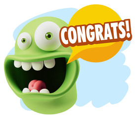 3d Rendering Smile Character Emoticon Expression saying Congrats