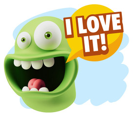 3d Rendering Smile Character Emoticon Expression saying I Love I