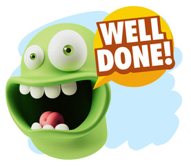 3d Rendering Smile Character Emoticon Expression saying Well Don