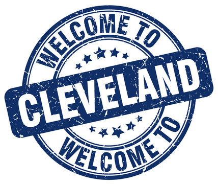welcome to Cleveland blue round vintage stamp
