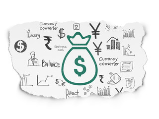 Banking concept: Money Bag on Torn Paper background