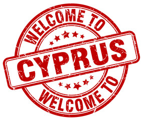 welcome to Cyprus red round vintage stamp