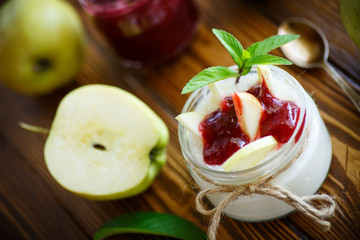 sweet homemade yogurt with apples and jam