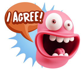3d Illustration Laughing Character Emoji Expression saying I Agr