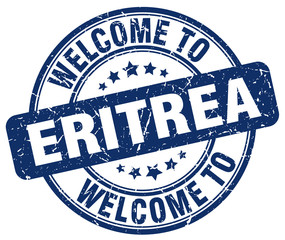 welcome to Eritrea blue round vintage stamp