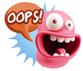 3d Rendering Smile Character Emoticon Expression saying Oops wit