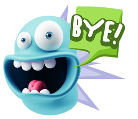 3d Illustration Laughing Character Emoji Expression saying Bye w
