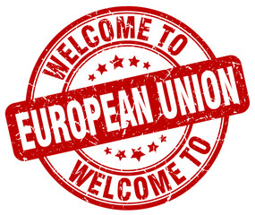 welcome to european union red round vintage stamp