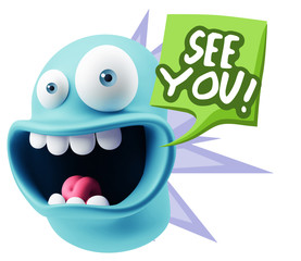 3d Rendering Smile Character Emoticon Expression saying See You