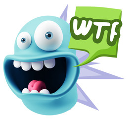 3d Rendering Smile Character Emoticon Expression saying WTF with