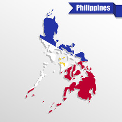 Philippines map with flag inside and ribbon