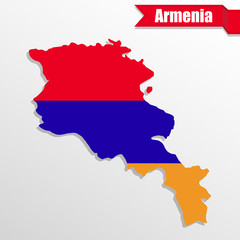 Fototapeta premium Armenia map with flag inside and ribbon