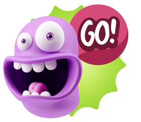 3d Rendering Smile Character Emoticon Expression saying Go with