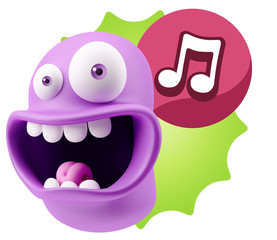 3d Rendering Smile Character Emoticon Expression saying Music No