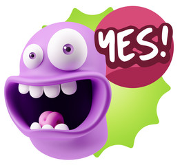 3d Rendering Smile Character Emoticon Expression saying Yes with