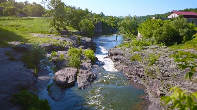 Buki Canyon Waterfall, Ukrainian Falls, Beautiful Fall. Beautiful nature of Ukraine, Buksky waterfall, buky canyon. Active leisure Places in Ukraine.