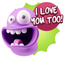 3d Illustration Laughing Character Emoji Expression saying I Lov