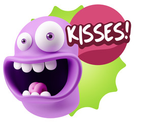 3d Rendering Smile Character Emoticon Expression saying Kisses w